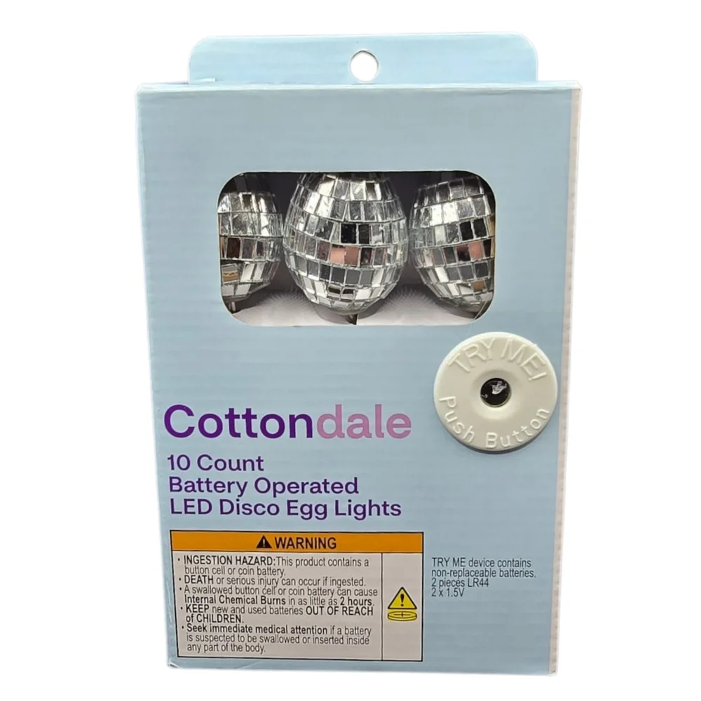 New Cottondale 10-Count Led Disco Egg Lights, Silver, 5.5 Ft Battery Operated